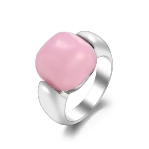 Pink & Silver-Plated Geometric Statement Ring